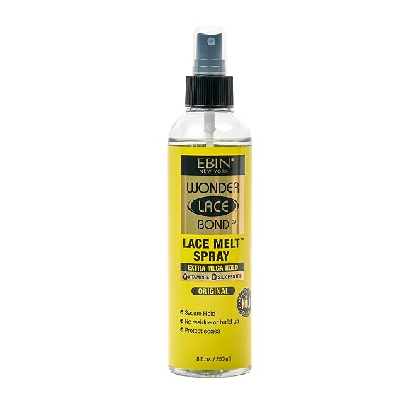 EBIN NEW YORK Wonder Lace Bond Melt Spray Extra Mega Hold, 8 Fl Oz | Glue Free Adhesive Lace Melting Spray for Wigs, No Residue, Humidity Resistant for Styling, Vitamin E & Silk Protein