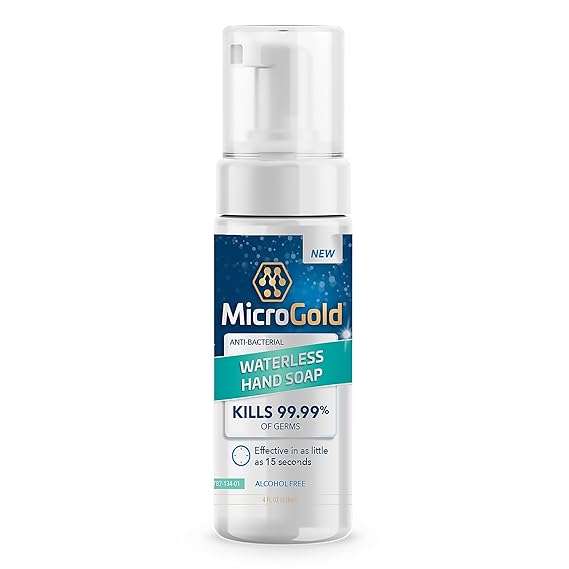 MicroGold Alcohol Free Hand Sanitizer and Waterless Foaming Antibacterial Soap Kills 99.9% of Germs, Made in the USA, 4 Fl Oz (Pack of 1)