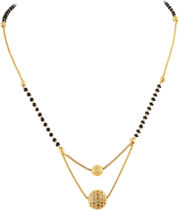 Jewar Mandi Mangalsutra for Women, CZ Multi-Stones Gold-Plated Pendant, Black Crystal Beaded Chain, Traditional Indian Jewelry Necklace for Weddings, Festivals, Gifts - Elegant Mangalsutra Necklace