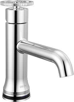 Delta Trinsic Touchless 1-Hole Bathroom Faucet with Touch On Technology, Chome Trinsic Single Hole Bathroom Sink Faucet with Wheel Handle, Metal Push-Pop Drain Assembly, Chrome 558T-MPU-DST