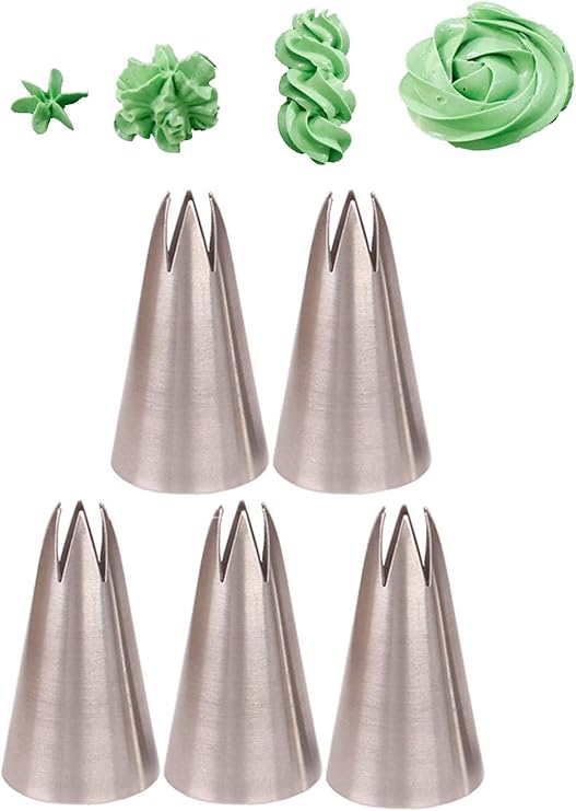 1M Piping Tip Bulk, 5 Pcs Rosette Frosting Tips for Cake Decorating