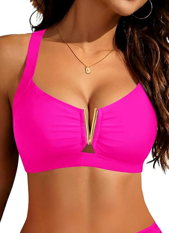 V Wired Bikini Top Only - Vintage Swim Top Padded Bra Swimsuits
