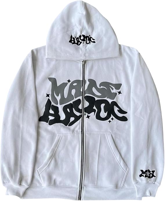 Y2k Hoodies Puff Print Hoodie Grunge Graphic Zip Up Hoodies Y2k Jacket Hip Hop Streetwear Aesthetic Sweatshirts