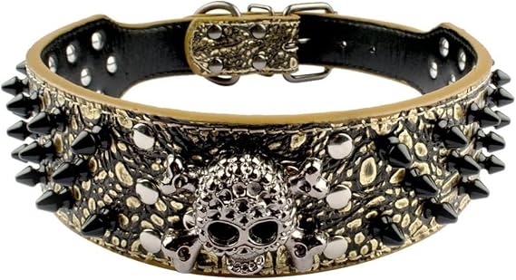Spiked Studded Dog Collar - Stylish Leather Dog Collars - 2 Inch Width Fit Medium & Large Dogs - Pitbull Mastiff Labrador Boxer Rottweiler German Shepherd (L, Gold Brown)