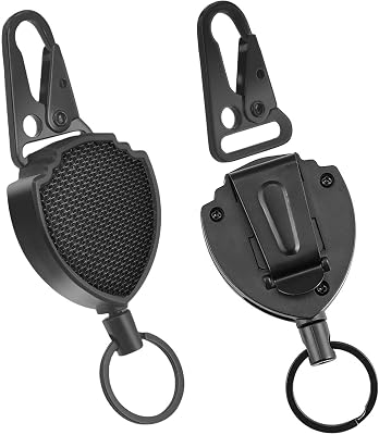 2-Pack Shield Badge Keychain, Retractable Badge Holder Reel with Two Wearing styles,Heavy Duty Carabiner Badge Holder with 24 Steel Wire Cord, Strong Key Ring