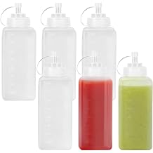 6 PCS 800Ml Square Sauce Bottles, Large Plastic Squeeze Bottles with Nozzles, Plastic Condiment Squeezy Bottles for Ketchup Salad Dressing Mustard Soy Sauce Syrup Honey Oil