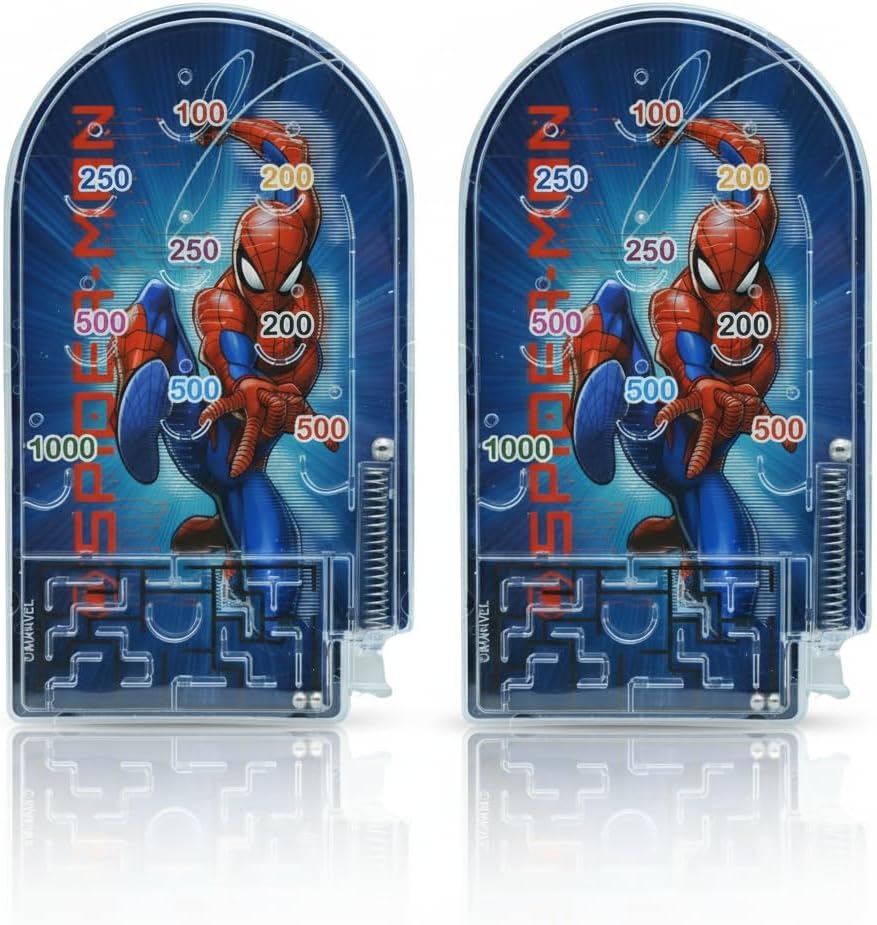 2 Pack Spiderman Handheld Pinball Game 16cm Kids Travel Game Mini Arcade Pocket Toy Party Bag Filler Stocking Stuffer Screen Free Fun Educational Gift for Boys Girls Age 4 Plus