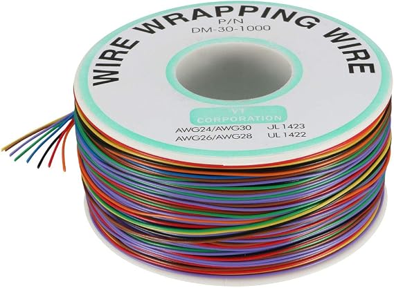 sourcing map Wrapping Wire Tin Plated Copper Wire PCB Solder Wires Cable P/N DM-30-1000 30 AWG 250M Length 8 Colors for Eletronic Test