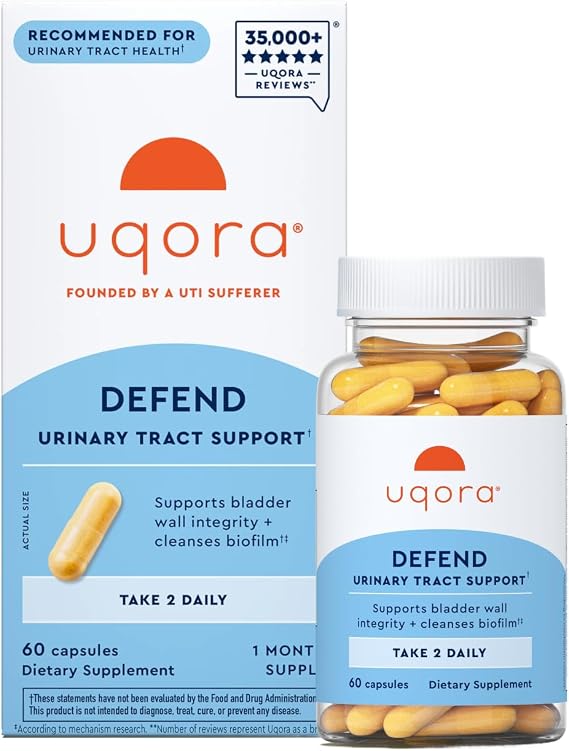 Uqora Defend, Urinary Tract Support, 60 Capsules | Urinary Tract Health Supplement, Cleanse Biofilm** with D-Mannose, Green Tea Extract, Turmeric Extract, and More, Gluten-Free