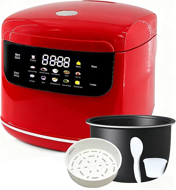 Smart Rice Cooker,Mini Electric Rice Cooker,6 Cups Cooked/3 Cups Uncooked | 10 Functions,400W Fast Cooker Non-Stick 2L 2.1Quart Rice Maker, 24 H Timer Delay and Auto Keep Warm for 1-3 peoples