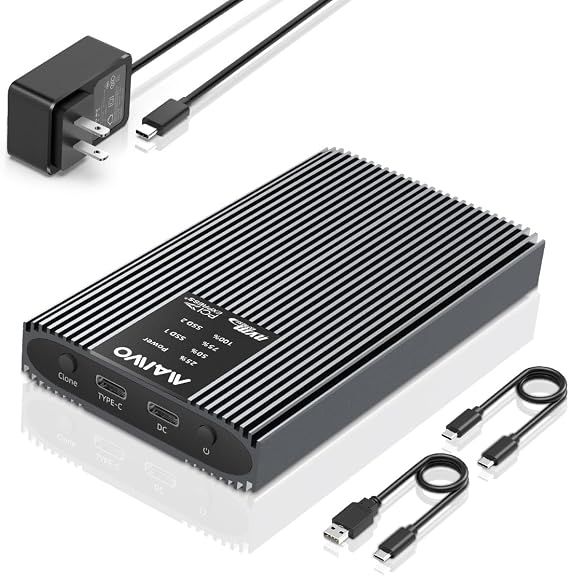 MAIWO Dual Bay M.2 NVMe SSD Enclosure with Offline Clone, 20Gbps USB3.2 GEN2x2, Support M.2 PCIe NVME M Key SSD Reader Duplicator, Tool Free, All Metal Case, 16TB Capacity
