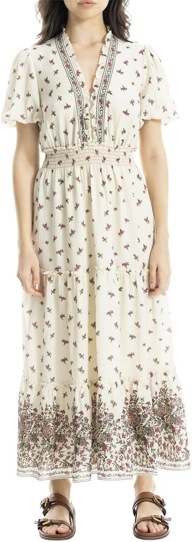 Max Studio Womens V-Neck Tiered Maxi Dress, M, White