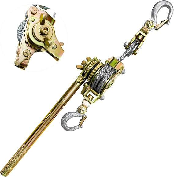 Come Along Winch Puller 2 Ton Cable Hoist Winch Puller with 2 Hooks Come Along Tool Double Rope 7Ft Heavy Duty Hand Puller for Lifting Pulling
