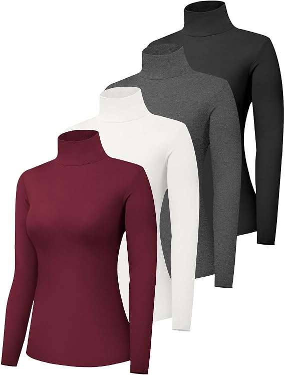 Dalavch 4 Pack Womens Long Sleeve Turtleneck Shirts Slim Fit