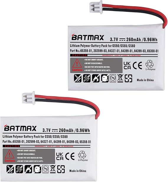 Batmax 2X CS-50 CS-55 65358-01 Battery for Plantronics C052, CS60, CS55, CS351, CS361, CS510, CS520, W710, W720 64327-01 64399-01 65358-01 PL-64399-01Wireless Headsets