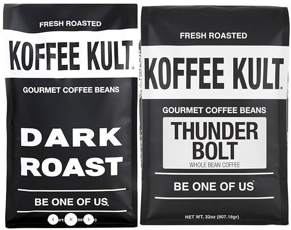 Koffee Kult Dark Roast & Thunder Bolt Whole Bean Coffee Bundle - 32oz Each