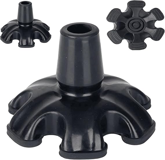 Walking Cane Tips 3/4 inch Heavy Duty, Quad Cane Tips with 6 Support Feets, Rubber Foot for Cane, Replacement Feet for Canes, Cane Bottom Rubber (3/4 inch (Pack of 6))