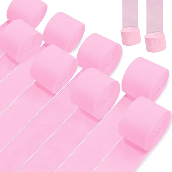 9 Rolls Pastel Pink Crepe Paper Craft Streamers Hanging,Macaron Color Crepe Paper Rolls Streamers Pink Crepe Roll Curtain Backdrop Hanging Tassels Festival Party Wedding Decor