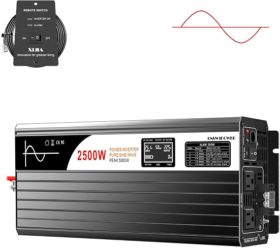 Xijia 2500W Solar Pure sine Wave Power Converter DC 24V to 110v 60HZ Solar Converter for Home Use car (DC24V (Range 20V-30V) 2500W)