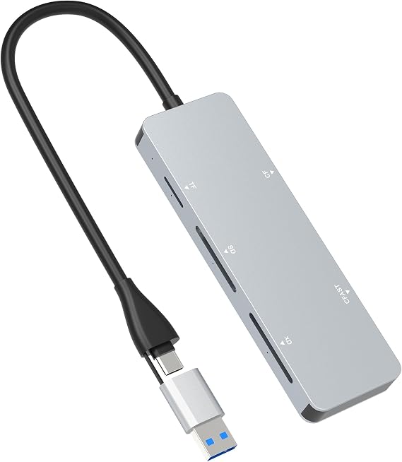 CFast 2.0 Card Reader CFast Card Reader USB C 3.0 and USB A CFast Reader with 5Gbps Speed for SanDisk Lexar Transcend Sony Card Read 5 CFast/TF/SD/XD/CF Cards Simultaneously