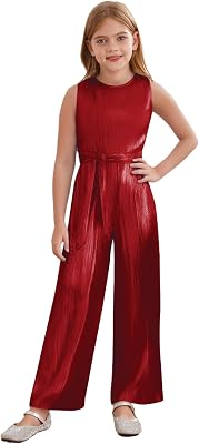 Girls Glitter Metallic Sleeveless Jumpsuit Wide Leg Pants Romper Pageant Performance Outfit
