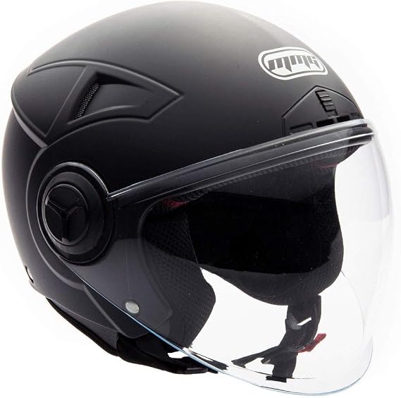 MMG Helmets Open Face Pilot Style Integrated Flip Up Visor DOT - Model 28 (Matte Black, Medium)