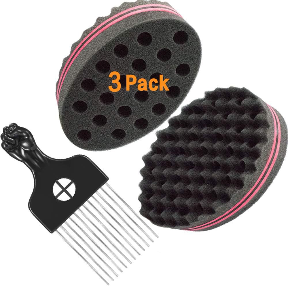 Hair Sponge Brush Big Holes Magic Twist Barber Dreads Locking Afro Curl Sponges for Men and Women Curly Coil Wave Hair Care Tool 3 Pack