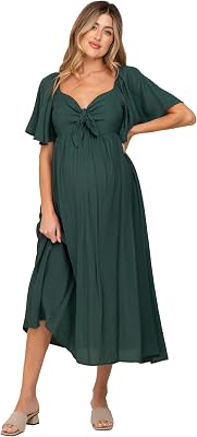 PinkBlush Front Tie Ruffle Sleeve Maternity Midi Dress