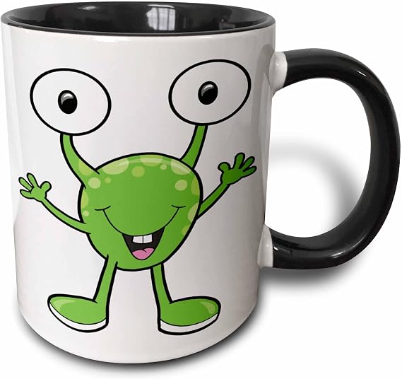3dRose Cute Silly Happy Monster Buddy Cartoon 11oz Two-Tone Black Mug