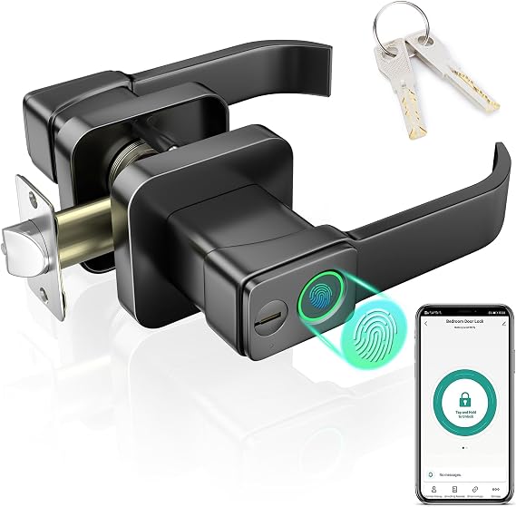 FITNATE Fingerprint Door Lock App Control, Keyless Entry Smart Knob, Black