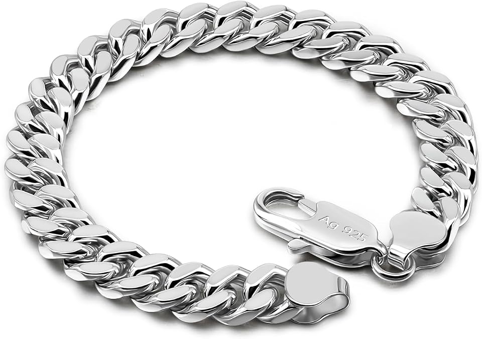 Dankadi Italian Men 925 Sterling Silver Bracelet 8-10-12MM Solid Miami Cuban Link Curb Chain 7" 7.5" 8" 8.5" 9" 9.5" 10" Bangle Man Jewelry Gift (Silver 8MM Smooth, 7 inch)