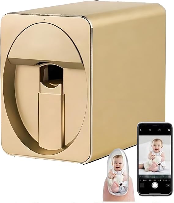 Professional 3D Nail Printer Machine,Nail Printer Mobile Nail Painters Photo,Mobile Nail Art Printing Machine,Portable Mobile Nail Printing Machine for Home Nail Salon Gold