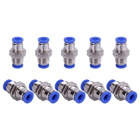 SNS Bulkhead Union 1/2 Tube OD Nickel Plated Brass Push to Connect Fittings 10 PCS Per Pack SPM-1/2