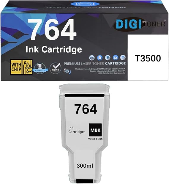 764 Ink Cartridge Replacement for HP 764 C1Q16A Ink Cartridge Compatible with HP DesignJet T3500 Printers,300ML (6-Pack,Matte Black)