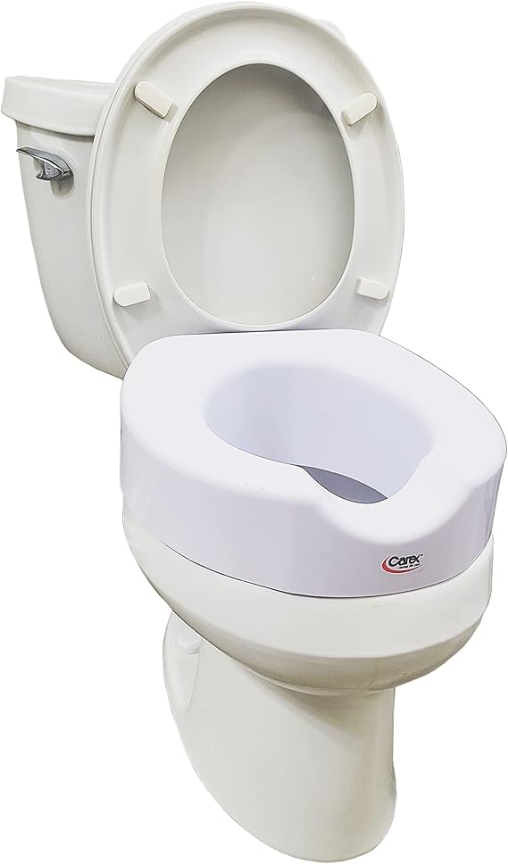 Carex Toilet Seat Riser with Quick-Lock, Raised Plastic Toilet Seat Adds 4 of Height - Fits Most Standard Round & Elongated Toilets, 300 Pound Weight Capacity, Slip-Resistant