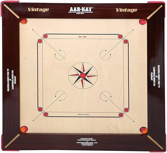 KNK AAR-Kay Carrom Board Professional Tournament-Grade, Vintage Plywood, 3-Inch Border, Smooth & Sturdy Surface Includes Striker & Coins (20 mm, Champion)