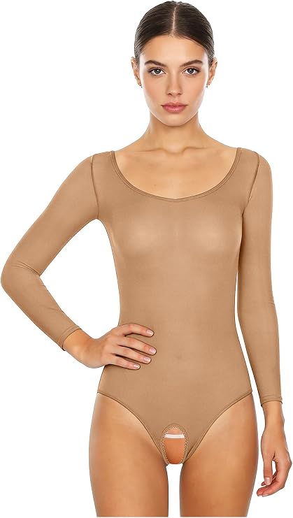 Womens Sexy Open Crotch High Cut Thong Bodysuit Swimsuit Hollow-Out Glossy Leotard Nightwear