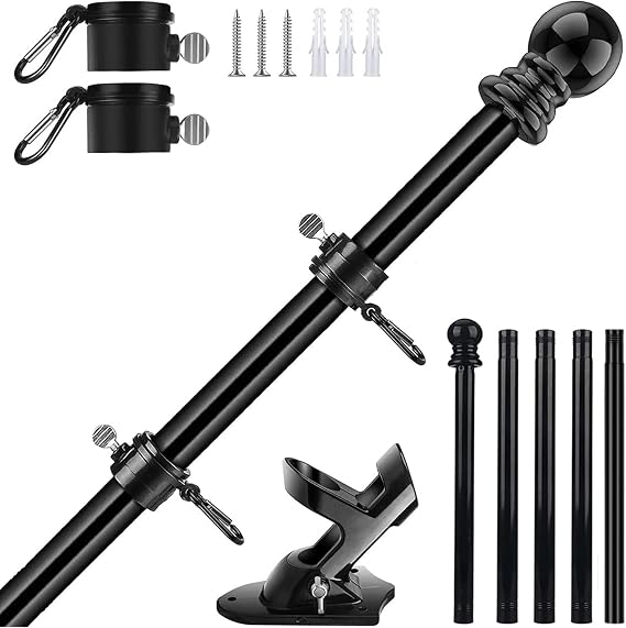Verdenu 6FT Flag Pole, Adjustable Length Wall Mount Flag Poles Holder, 360° Tangle Free Flag Pole Kit, Windproof and Rustproof for Garden, House, and