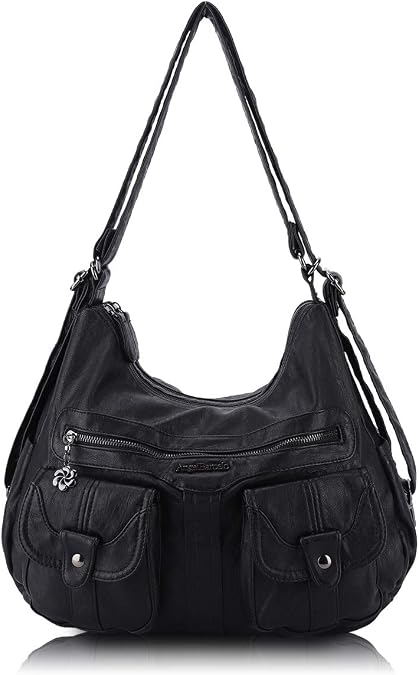 Angel Barcelo Women Multifunctional Soft Leather Handbag Purses Shoulder Hobo Backpack Crossbody Zipper Bag with Pocket