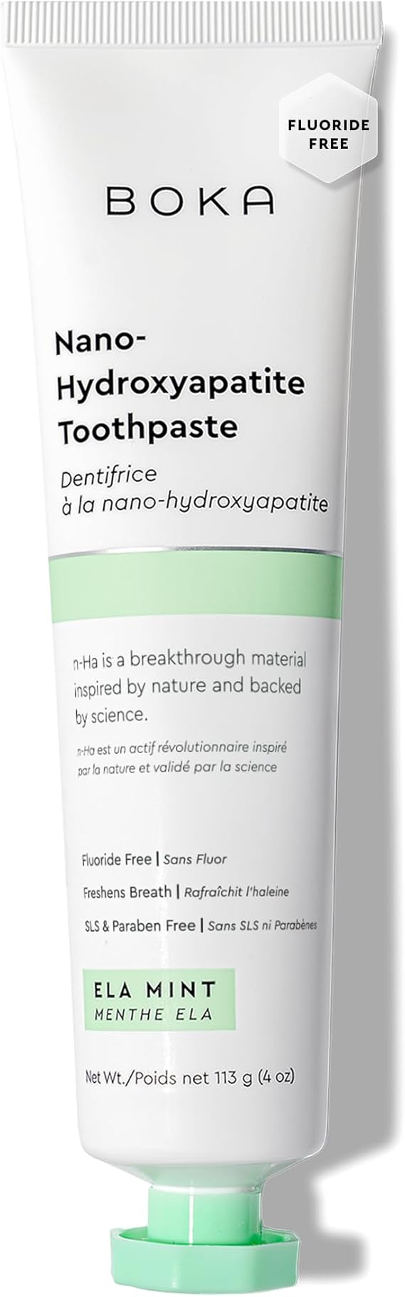 Boka Fluoride Free Toothpaste, Nano Hydroxyapatite Toothpaste, Appropriate for Sensitive Teeth - for Adult Oral Care - Ela Mint Flavor, 4 Fl Oz 1Pk