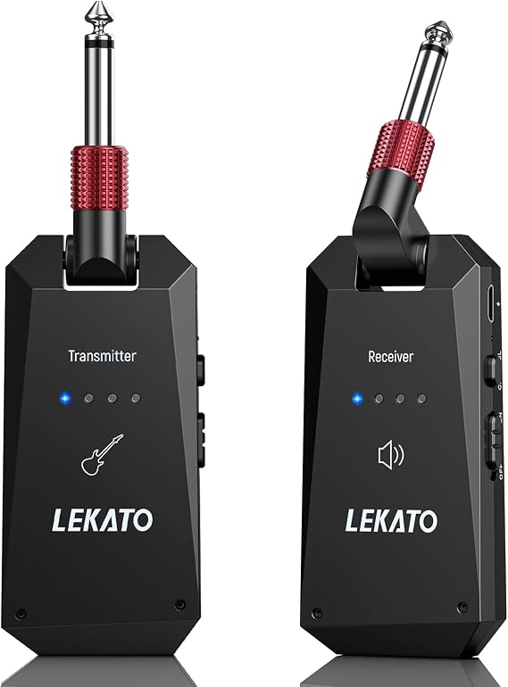 LEKATO 5.8G Wireless Guitar System Upgraded Rechargeable Wireless Guitar Transmitter Receiver, Super Long 8 Hours Battery Life, 4 Channels Guitar Wireless System for Electric Guitar Bass(WS-90)