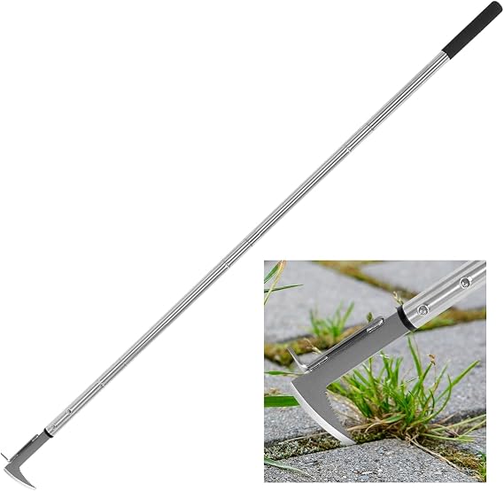 BARAYSTUS Crack Weeder, Stainless Steel Manual Crevice Weeding Tool, Long Handle Weed Grabber Remover, L-Shaped Manual Weeder Puller, Durable Crevice Weeding Tool for Sidewalk Garden Patio Lawn