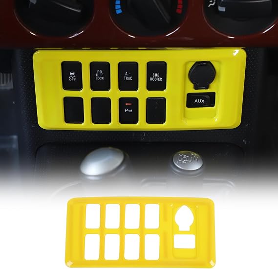 ABS Center Console Driver Assistance Decoration Cover for Toyota FJ Cruiser 2007-2021 Air Conditioning Button Mode Panel Frame (Yellow)