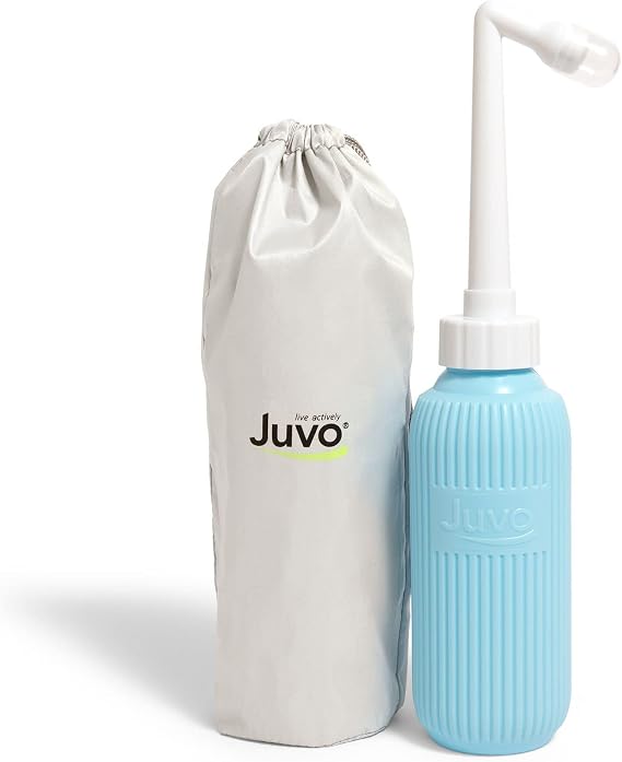 Juvo Peri Bottle Kit | Portable Travel Bidet, Handheld Squeeze Bottle with 2 Spray Nozzles, Cap and Storage Bag, Upside Down Use, 13.5 oz, Blue, 1-Pack