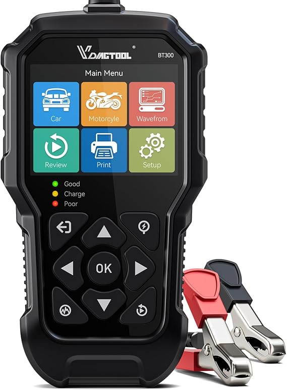 Car Battery Tester 12V 6V VDIAGTOOL BT300, 5-3000 CCA Battery Load Tester, Starter Alternator Tester Automotive Cranking Charging System Analyzer for Car Motorcycle Truck SUV ATV Boat