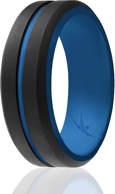 ROQ Men's Silicone Rings - Mens Silicone Wedding Band & Rubber Engagement Ring for Men - Breathable Comfort Fit Silicone Rings for Him - Engraved Middle Line - Singles, Duos, Multipacks & Multi Colors