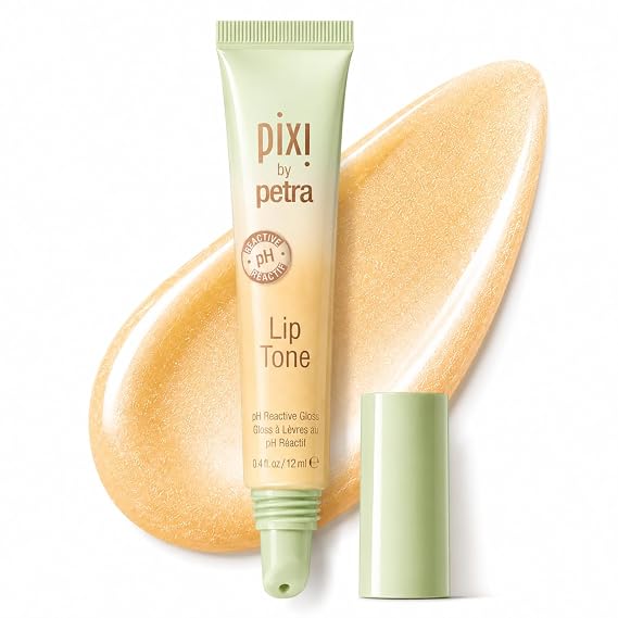 Pixi Beauty LipTone pH Reactive Lip Gloss in GoldGleam | Color Changing Tinted Lipgloss with Rosehip Oil & Shea Butter | Non-Sticky Mirror-Shine Finish | 0.4 fl oz