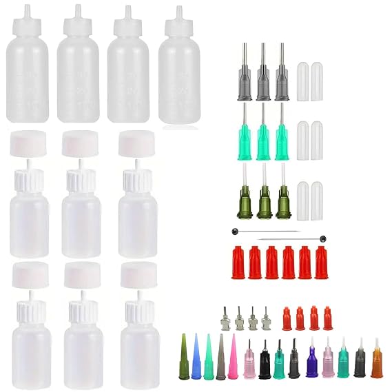Xmasir Jagua Henna Applicator Bottles Kit for Tattoo Body Paint,Multi Purpose Precision Applicator Set 4 Pcs 1 Oz. Henna Bottle with 4 Pcs Caps 16 Pcs Needle Tips Sizes