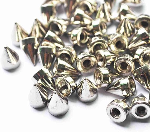 ERYUE Silver Rivets High Strength Cone Shape Spikes Screwback Studs for DIY Crafts Repairing Decorations, 100 Pack for Leather Crafts and Jackets (Metal)