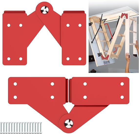 Attic Ladder Hinge for Attic Ladder Pull Down System,Hinges Attachment Accessories Herringbone Ladder Tie Rod (Red, Big)